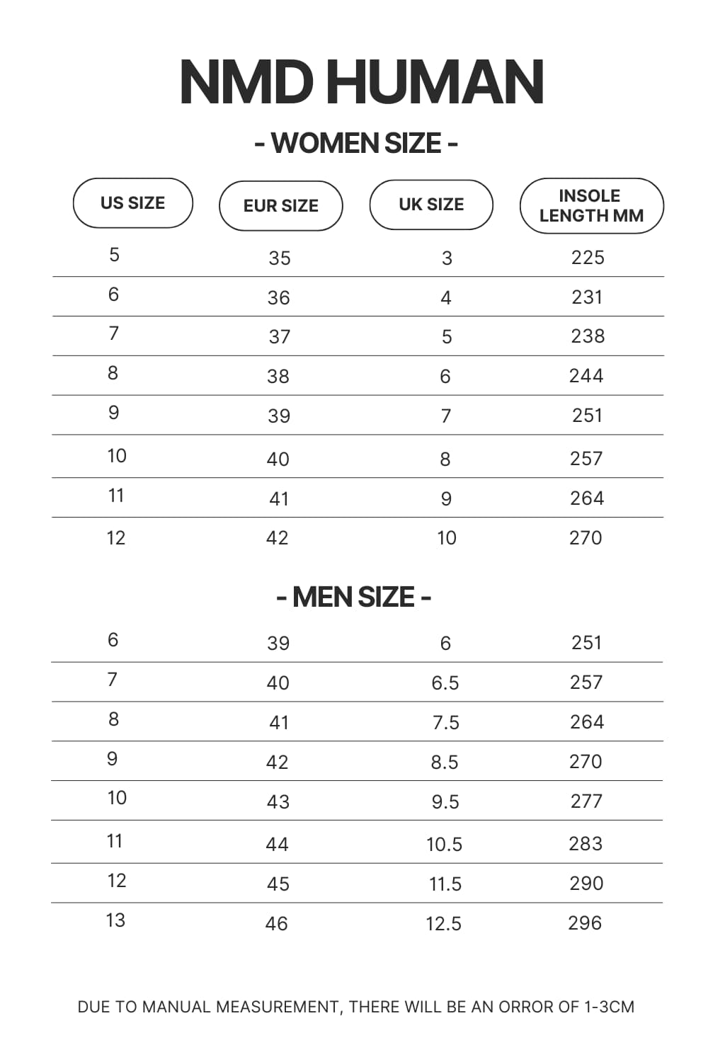 NMD Human Shoes Size Chart - Demon Slayer Shoes