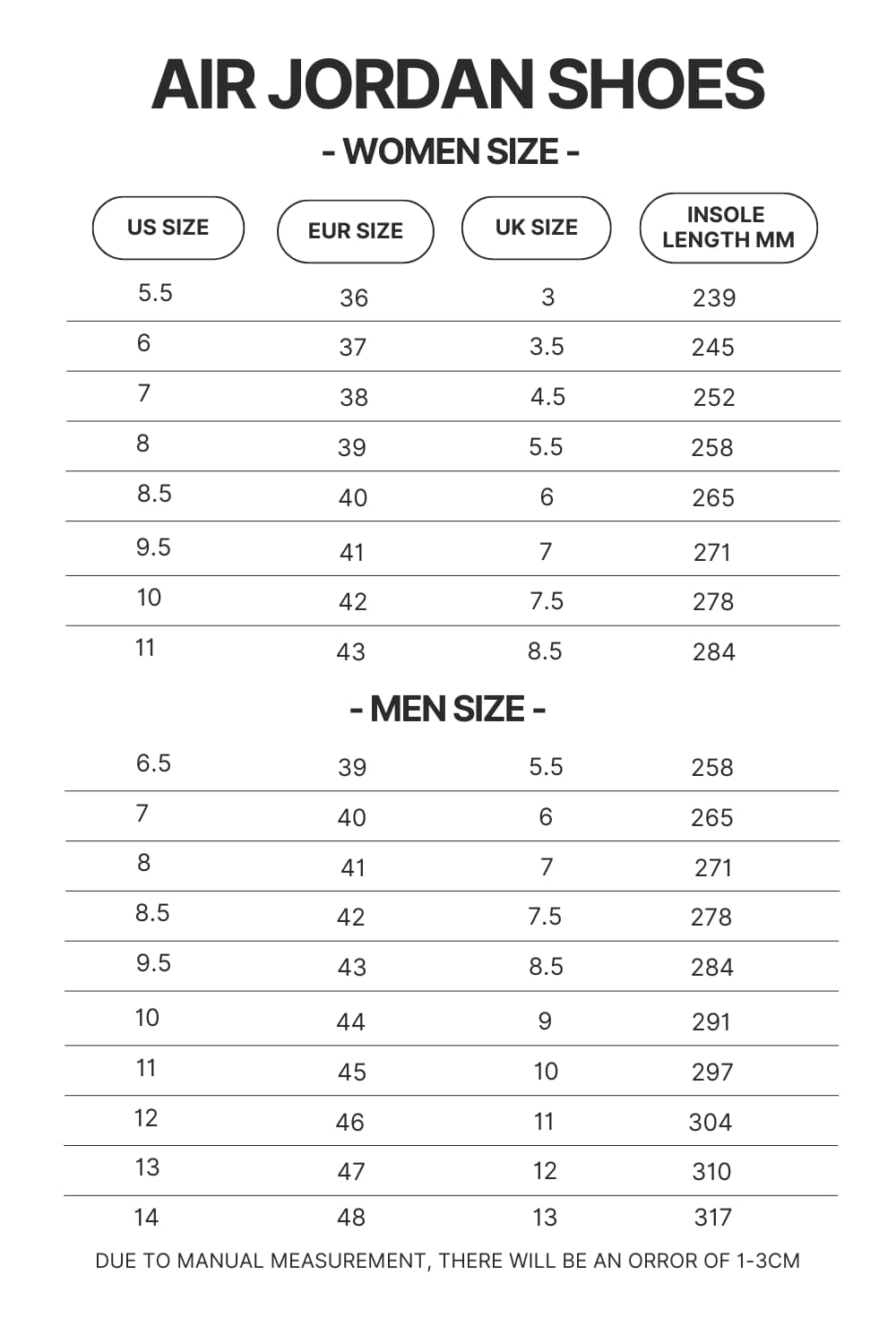 Air Jordan Shoes Size Chart - Demon Slayer Shoes