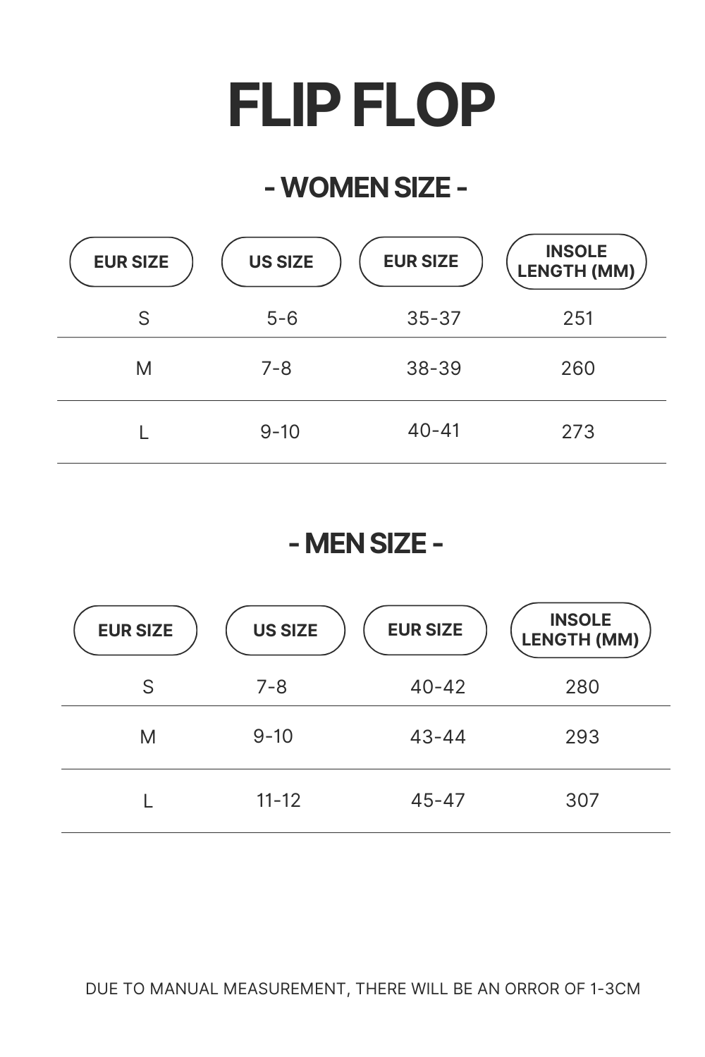 Product Size chart