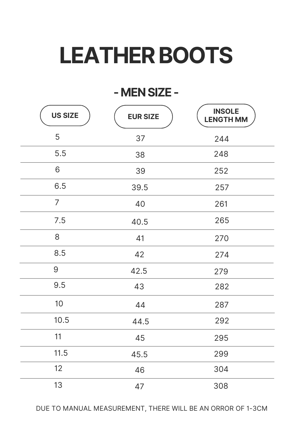 Product Size chart